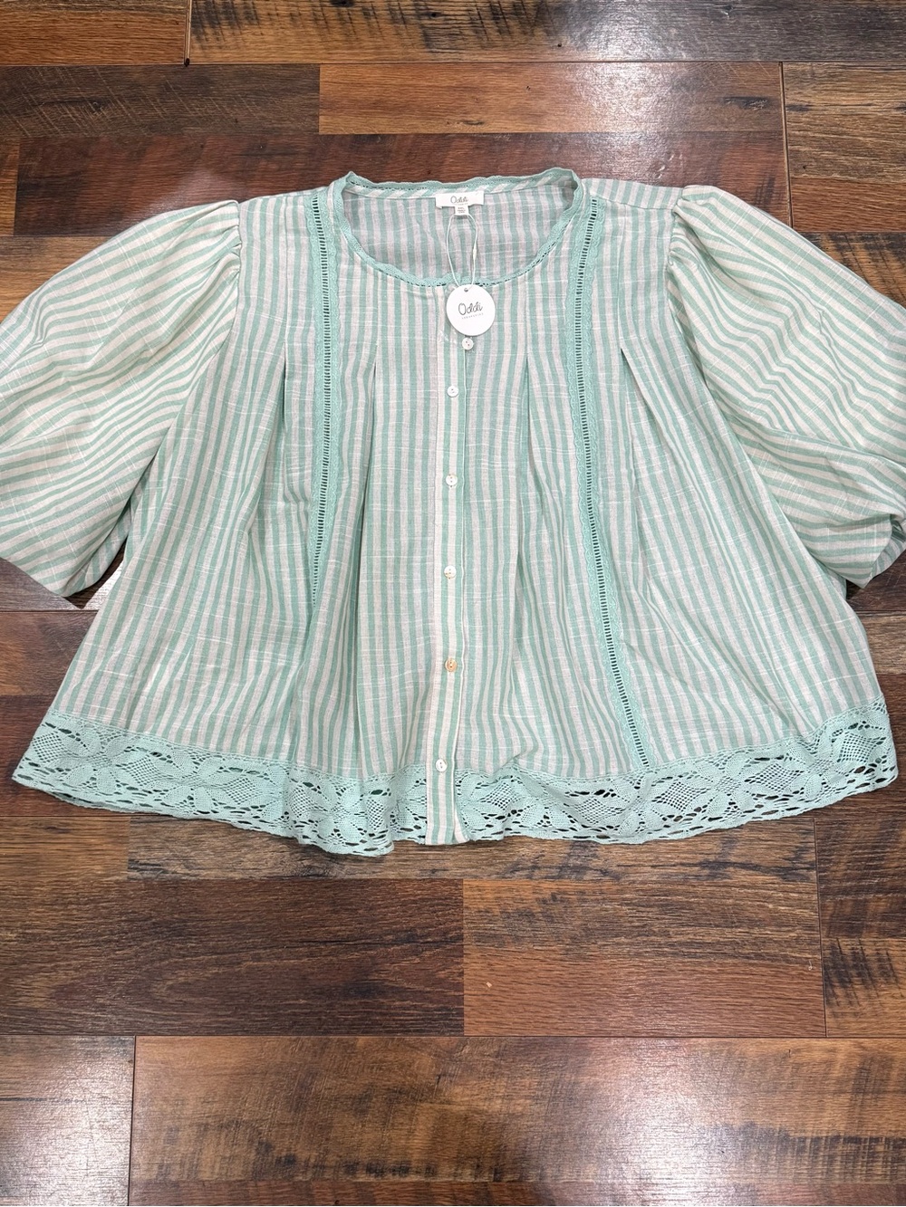 Oddi Los Angeles Mint & White Striped Crochet Trim Top 3X NWT Plus Size Boutique